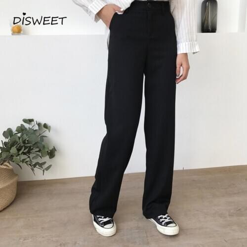2019 Pants Women Solid Loose High Waist Casual Long Trousers Trendy Pockets Womens Korean Pants Soft Simple Students