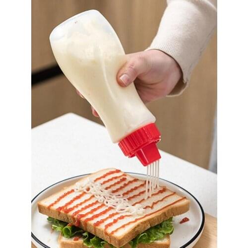 380ml 5 holes Condiment Squeeze Bottles For Ketchup Mustard Mayo Hot Sauces Olive Oil Bottles Kitchen Accessories