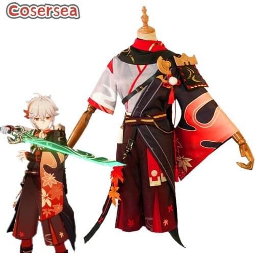 Cosersea Game Genshin Impact Kazuha Cosplay Costume For Men Cloak Pants Scarf Leg Covers Male Fullset