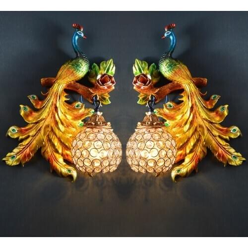 European Peacock Luxury Wall Lamp Bedroom Vintage Gold Led Mirror Light Sconce Wall Lights for Home Lighting Fixtures Art Decor