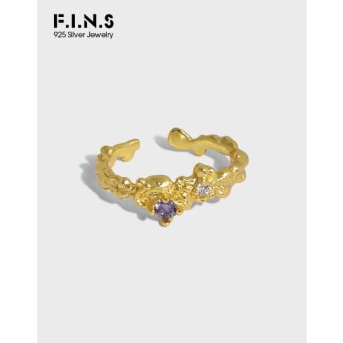 F.I.N.S 100% S925 Sterling Silver Irregular Ring Multicolor Cubic Zirconia Uneven Open Rings for Women Stackable Finger Jewelry