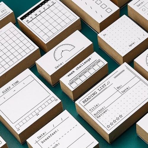 Retro Hand Account Week Record Calendar Memo List Time Planner Pattern Wooden Stamp Set for DIY Scrapbooking Standard Stamp