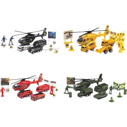 Engineering Fire Truck Military Police Vehicle Helicopter Kid Model Toy Ornament Parent-child Outdoor Interactive Game Toy Gifts