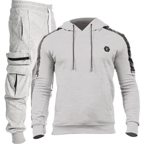 Autumn Winter men sets hooded Casual Hoodies+sweatpants men Splicing Fleece fashion jogging man tracksuits mens sports suit