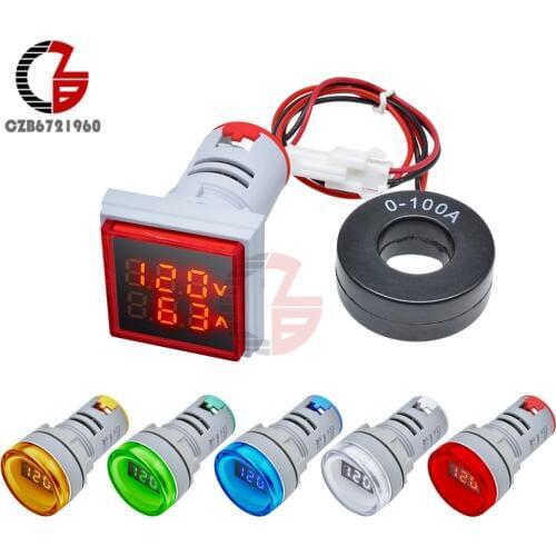 Round Square AC Digital Voltmeter Ammeter 50-500V 0-100A Voltage Current Meter AC 110V 220V 10A 20A Car Motorcycle Volt Tester
