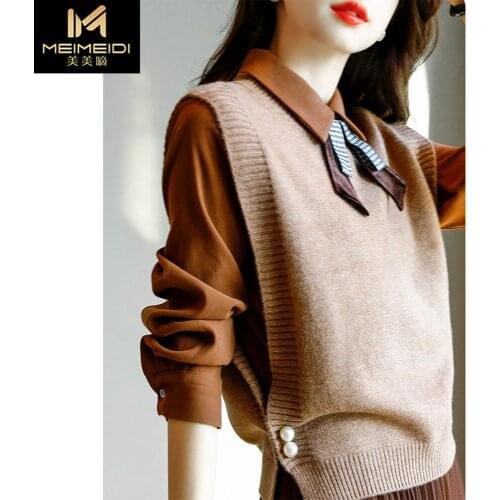 Jacket Vest Autumn Winter Vest Bandage Dress Top Loose Short Sweater for Women Chaleco Mujer