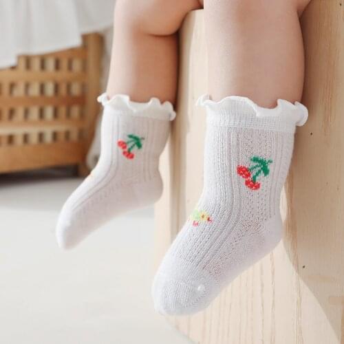 Summer Baby Girl Socks Breathable Thin Childrens Mesh Socks Wooden Ears Cartoon Fruits Flowers Kids Toddlers Socks