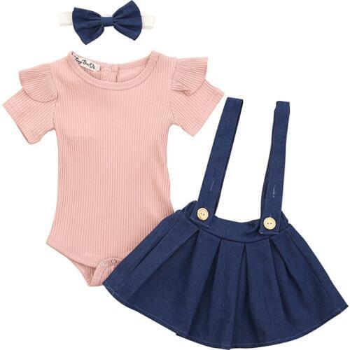 Summer Newborn Baby Girl Infant Clothes Suit Short sleeve T-shirt+dress+Headband Kids Skirt Outfits children Clothing Set