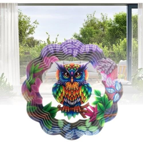 Iron Art Owl Wind Spinner with Hook for Outdoor Dynamic Metal Plate Hanging Ornament for Window Garden 38*30*0.5CM GQ