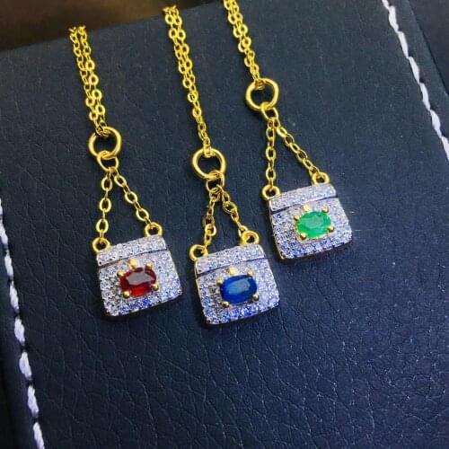 Fashion wallet style natural gemstone pendant of necklace jewelry golden color chain natural emerald ruby sapphire good gift