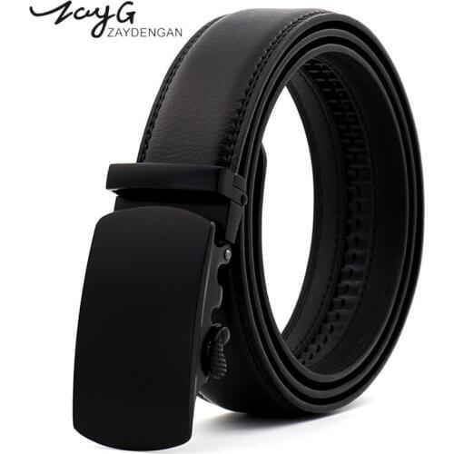 ZAYG Men Simple Business Style Belt Designer Leather Strap Men Classic Automatic Buckle Belts for Men High Quality Black Belt