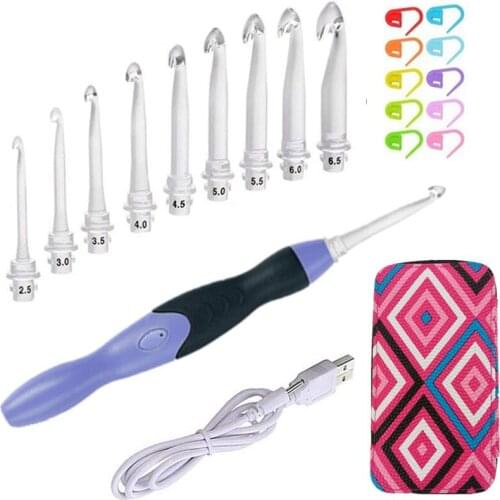 Lighted Crochet Hooks Set- Rechargeable Crochet Hook 9 in 1 Interchangeable Heads Light Crochet Hooks with Accessories