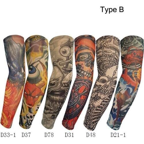 12 pieces/lot High Quality Fake Temporary Tattoo Arm Sleeves Kit Nylon Unisex Arm Protectors Slip On Sunscreen UV Arm Warmers