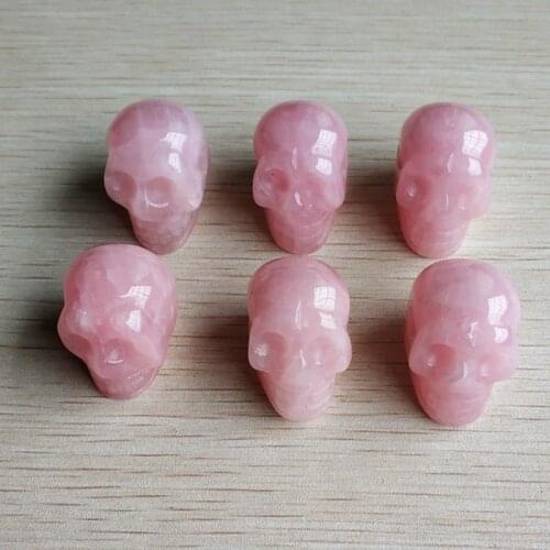 Fashion good quality natural stone pink carved skull head charms pendants for necklace jewelry making 6pcs/lot wholesale