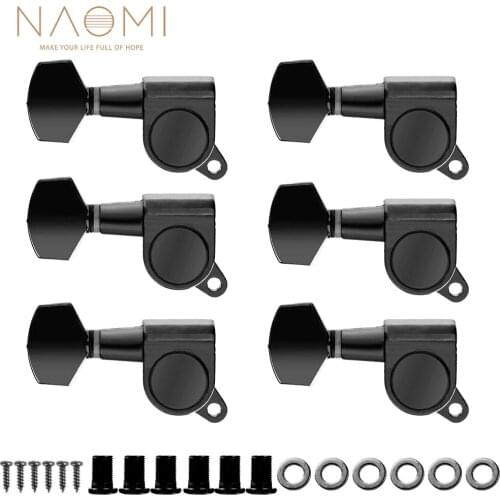 NAOMI Guitar String Tuning Pegs Sealed Machine Heads Tuners Tuning Keys Oval Button 6 Left For Electric/Acoustic Guitar Black