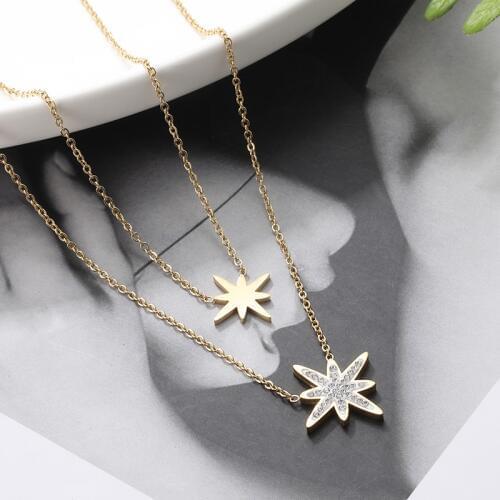 2019 new stainless steel six-pointed star double pendant necklace for women charm female accessories
