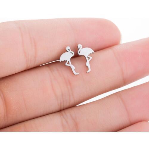 New Punk Cute Animal Flamingo Brass Stud Earrings for Women Animal Earring Wedding Gift pendientes hombre