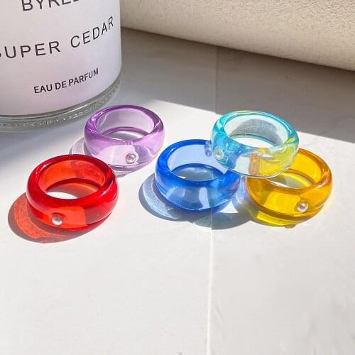 New Transparent Resin Acrylic Rhinestone Colourful Geometric Square Round Rings Set for Women Jewelry Party Gifts ring women
