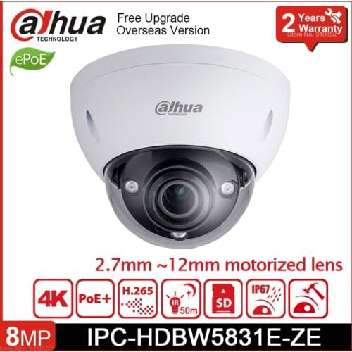 Original Dahua IPC-HDBW5831E-ZE 4K 8MP IP Camera H.265 2.7-12mm Motorized lens IR 50m IK10 Support POE+ 4K CCTV Security Camera