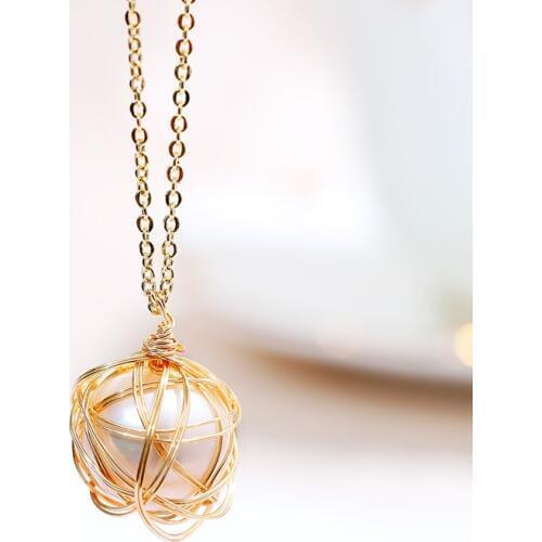 DAIMI Pearl Necklace Bird Nest Cage 12-13mm Round Natural Pearl Pendant Necklace For Women