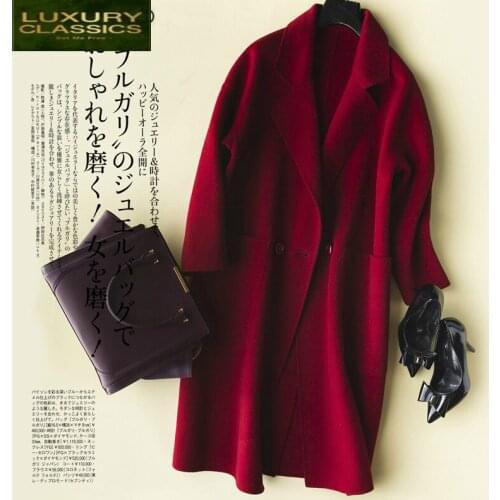 Coats Winter 2021 Woman Double Breasted 100% Sided Wool Coat Female Korean Long Woolen Jackets Spring Overcoat LWL1334