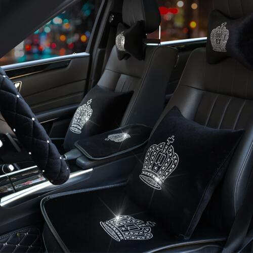 Plush Car Seat Cover Crown Diamond Auto Interior Seat Cushion Accessories Black Universal Size Winter Seats Covers Car Styling