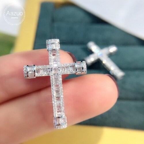Aazuo Fine Jewelry 100% Real 18K White Gold Real Ladder side Diamonds 0.55ct Cross Pendent NO Chain gifted for Women Party Au750