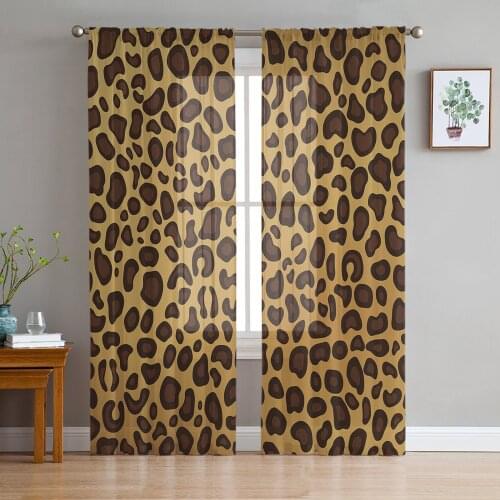 Animal Skin Texture Leopard Print Sheer Curtains for Living Room Bedroom Kitchen Chiffon Tulle Curtains Home Hotel Coffee Decor