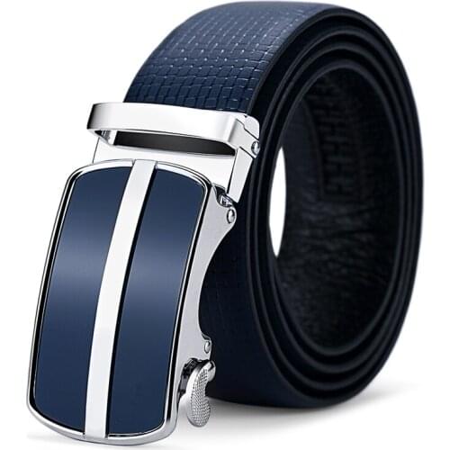 WilliamPolo mens dark blue belt with automatic buckle business casual fashion belt cowhide trend belt035p