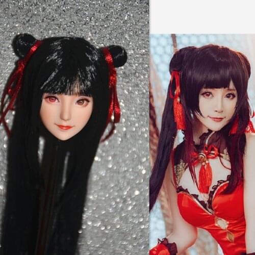 [Customized avatar carving] 1:6 female soldier head carving cute Chinese style ball head micro expression head carving 12 inch