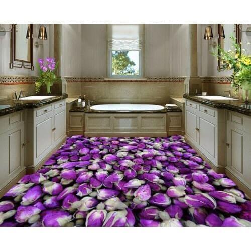 Purple Rose Bud Custom Photo self-adhesive 3D floor PVC waterproof floor 3D wallpaper floor for living room