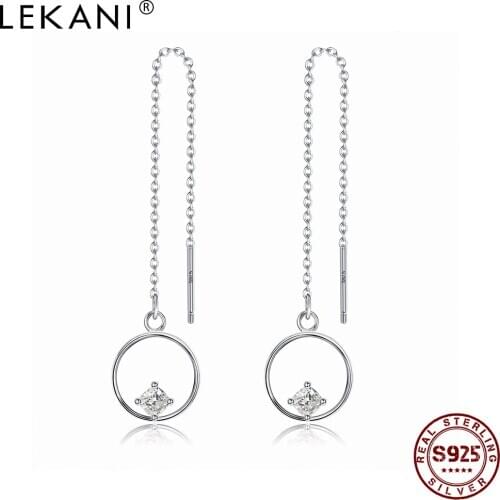 LEKANI Sterling Silver 925 Jewelry Long Tassel Earrings Dangle For Women Circle Clear 5A Cubic Zirconia Drop Earring Luxury Gift