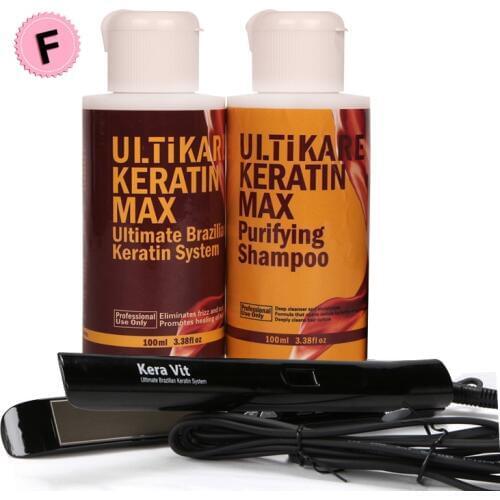 Free Formalin 100ml Chocolate Brazilian Keratin Treatment+100ml Purifying Shampoo+Professional Hair Flat Iron Straighten Tool