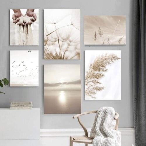 Nordic Dandelion Sunset Bird Beach Reed Grains of Sand Poster Wall Art Print Canvas Painting Decoration Pictures For Living Room