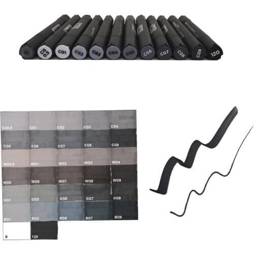 STA 6/12 Grey Colors Art Markers Grayscale Artist Dual Head Markers Set for Brush Pen Painting Marker School Student Supplies