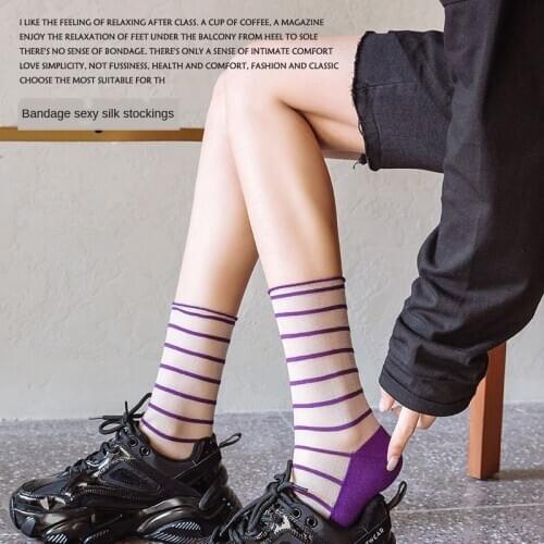 Thin Legs Socks Ins Japanese Striped Socks Students Long Socks Crystal Silk Socks for Girls Female Transparent Socks Kawaii