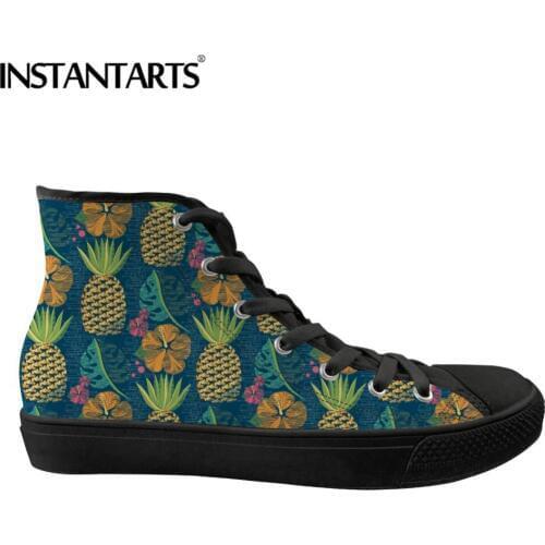 INSTANTARTS Spring Teen Girl Flats Shoes Korean Fresh Fruit Printed Womens Sneakers Comfort High Top Canvas Shoes Female Flats
