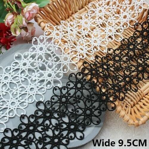 9.5cm Wide Luxury White Black Lace Water Soluble Embroidered Lace Neckline Collar Ribbon Trim Women Dress Diy Sewing Supplies