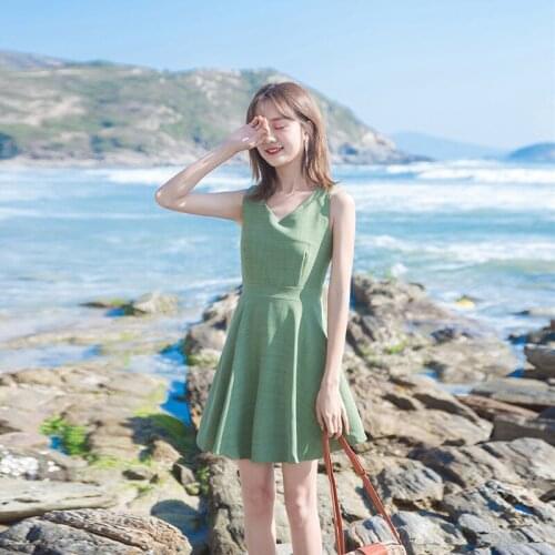 2021 Summer Dress New Style and Fashion Show Thin French Avocado Green Little Fresh Sweet Girl Dress