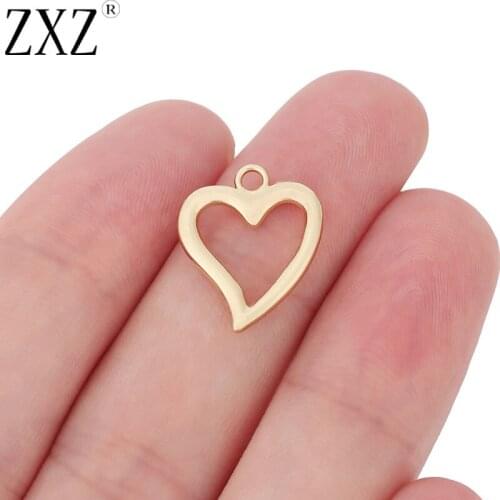 ZXZ 20pcs Gold Tone Metal Hollow Open Heart Charms Pendants Beads Double Sided for Necklace Bracelet Jewelry Making Accessories
