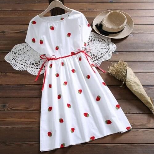 1pcs White Girls Strawberry Printed Princess Dress Kids Korean Style Student Daily Outdoor Costume for Girl Halloween Gift