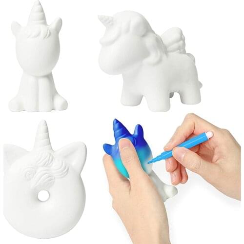 3Pcs/set Unicorn Slow Rising Novelty DIY Art Craft Soft Squeeze Toy Blank Painting Color Stress Relief Early Education for Kids