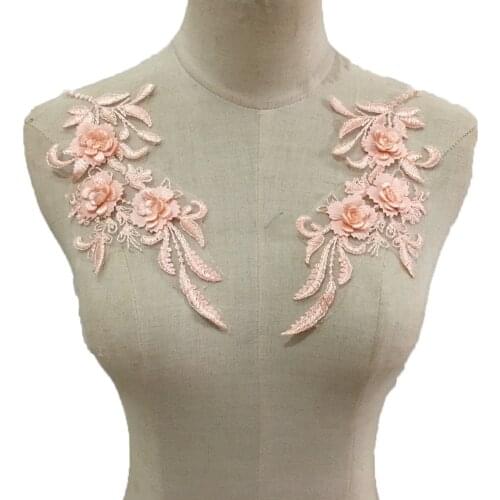 3D 1 pair sale flower Craft Supplies trim Sewing lace Embroidered fabric lace Needlework multicolor Wedding dress decoration