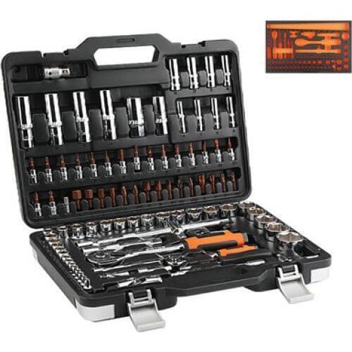 94PCS 1/2"1/4" Portable Multi-function Hardware Tool Set Ratchet Quick Socket Screwdriver Wrench Auto Repair Combination Toolbox