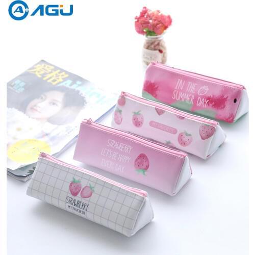 AAGU 1PC Creative Cute Strawberry PU Pencil Bags Pen Case School Tools For Girls And Kids School Office Stationery Supplies Bag