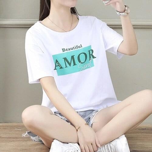 White cotton short sleeve T-shirt for women in summer 2021