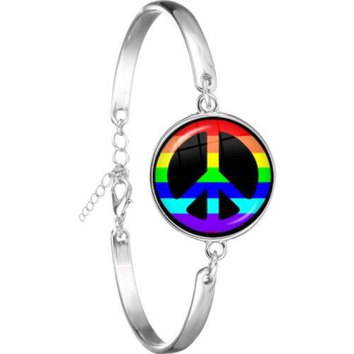 Bi Pride Chain Bracelet LGBT Gay Pride Fashion Bangle Jewelry Rainbow Flag 18mm Glass Cabochon Jewelry For Women Men Lovers Gift