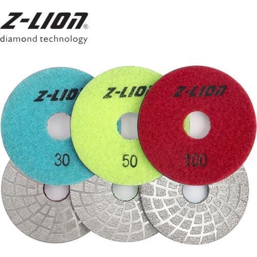 Z-LEAP 3" 3PCS/Set Diamond Polishing Pad Vacuum Brazed Grinding Disc Dry Wet Granite Concrete Marble Sanding Wheel 30-100 Grit