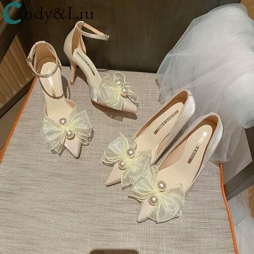 Graceful Lady Sandals Pointed High Heels Womens Spring Summer 2021 New Line Buckle Lace Flower Temperament Casual Single Shoes