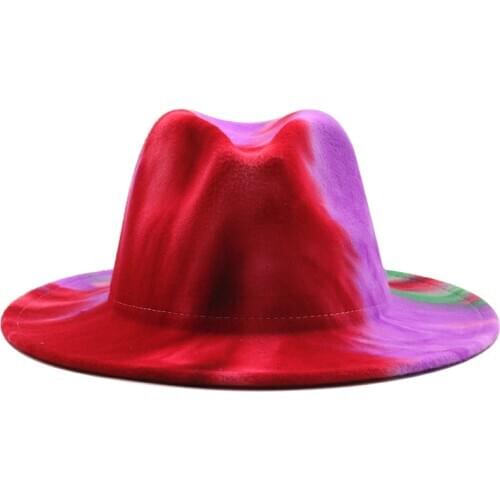 Fedora hats women men wide brim Tie dye autumn winter women hats vintage fascinator multicolor blue green white felted hat men